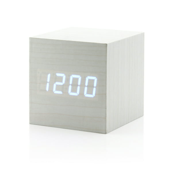 USB Retro Cube Wooden Digital LED Alarm Desk Clock Temperature Vioce Control var